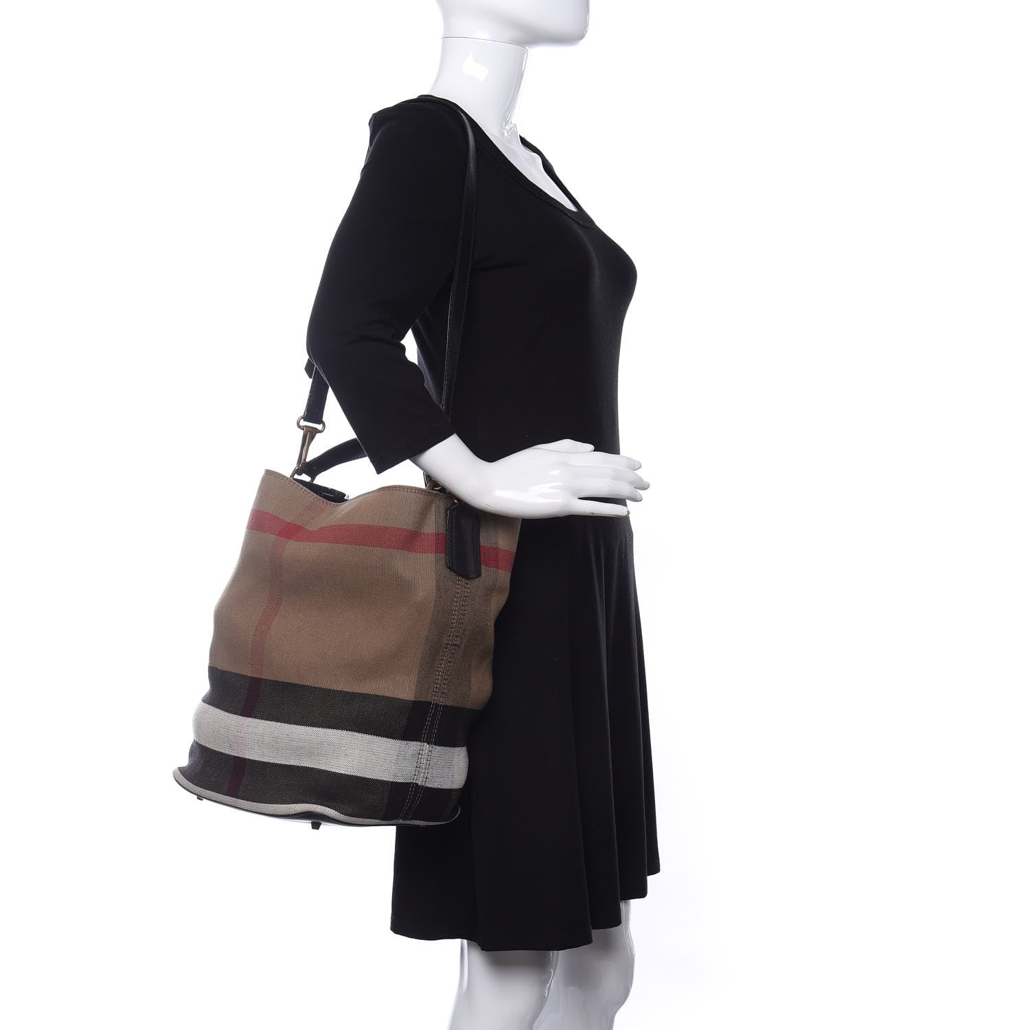 Burberry Canvas Mega Check Medium Ashby Hobo Black 2 of 9