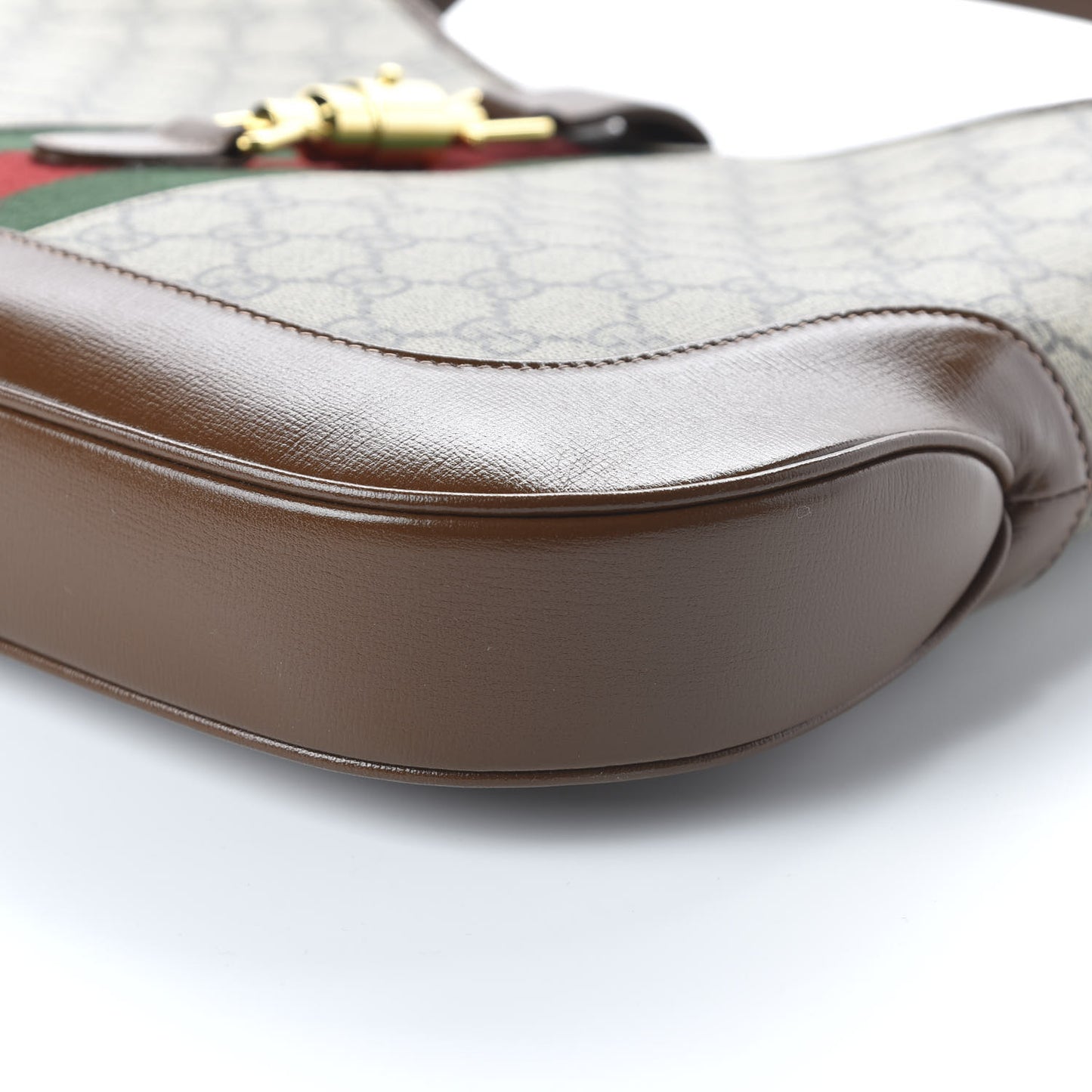 GG Supreme Monogram Azalea Calfskin Web Medium Jackie 1961 Hobo Beige Ebony Brown Sugar