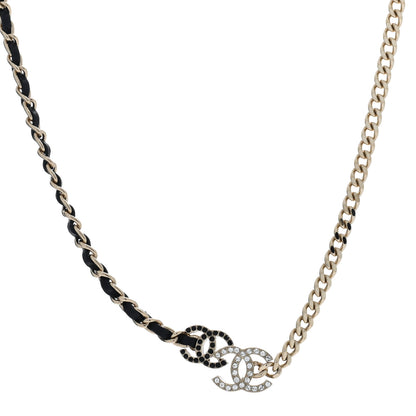 Chanel Metal Calfskin Crystal Double CC Short Necklace Black Gold 1 of 5