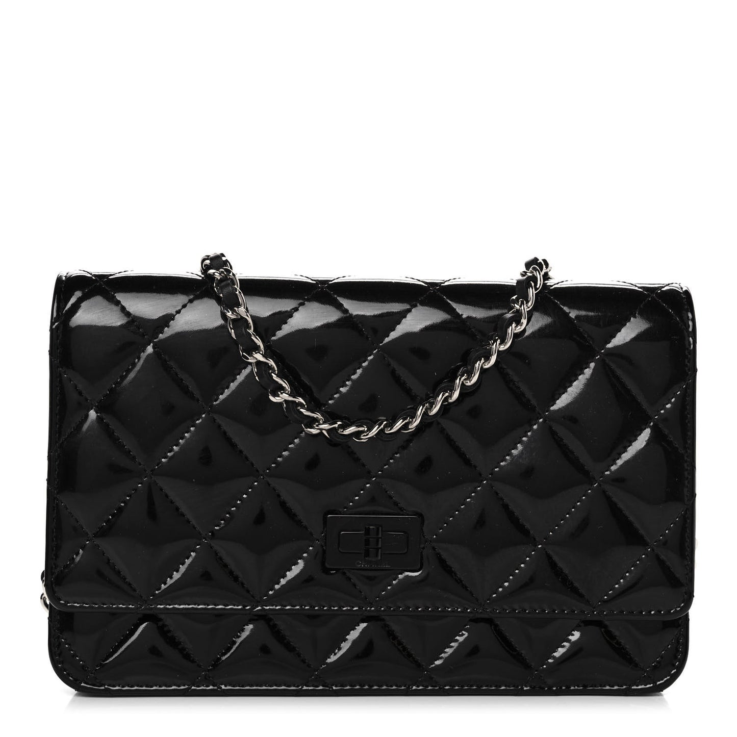 Patent Calfskin Quilted Reissue Wallet On Chain WOC Black