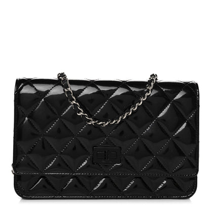 Chanel Patent Calfskin Quilted Reissue Wallet On Chain WOC Black 1 of 11