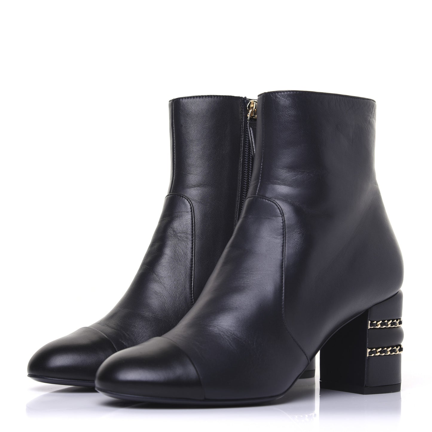 Lambskin Double Stack Chain Cap Toe Boots 39 Navy