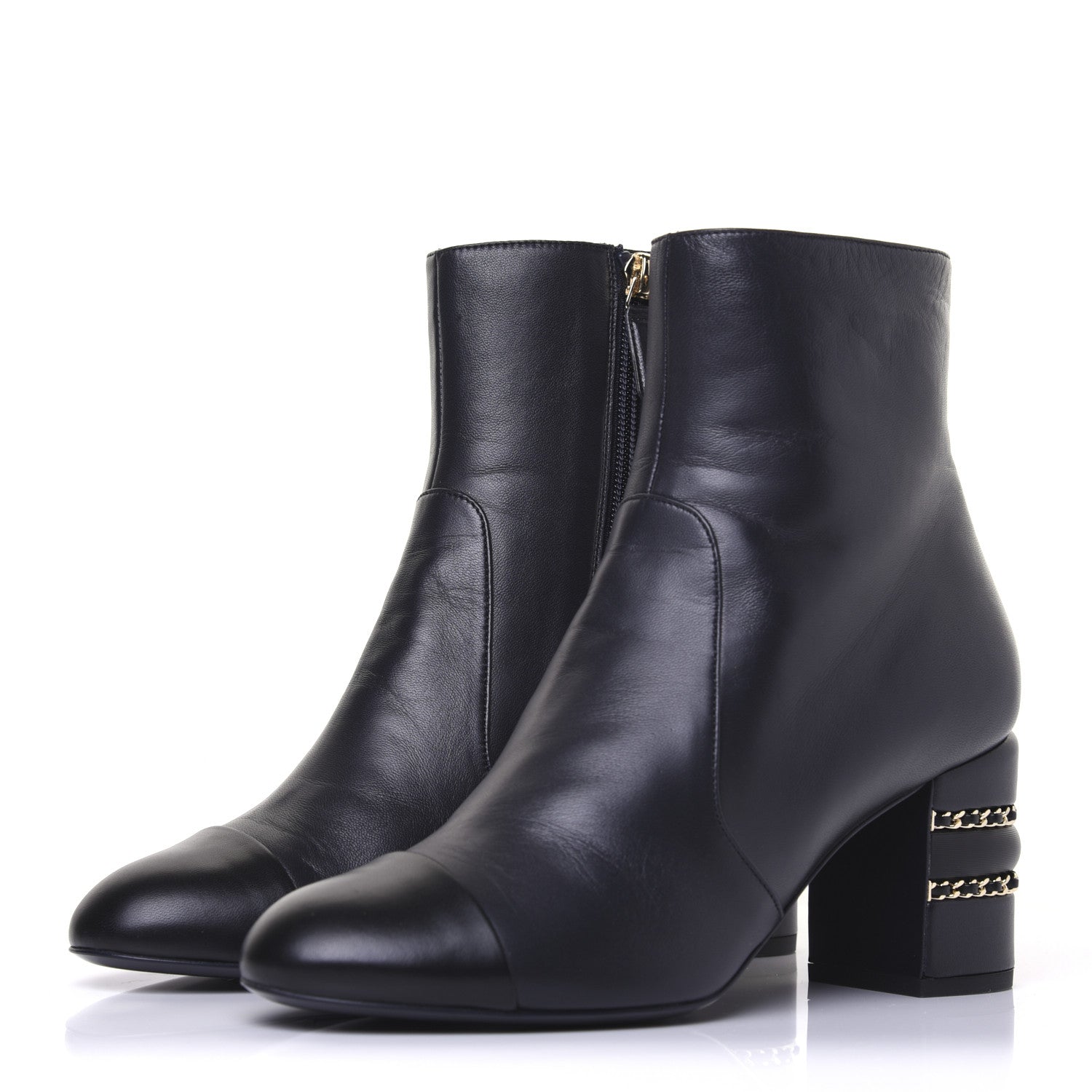 Chanel Lambskin Double Stack Chain Cap Toe Boots 39 Navy 2 of 15