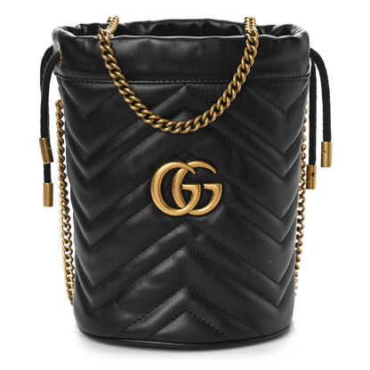 Gucci Calfskin Matelasse Mini GG Marmont 2.0 Bucket Bag Black 1 of 8