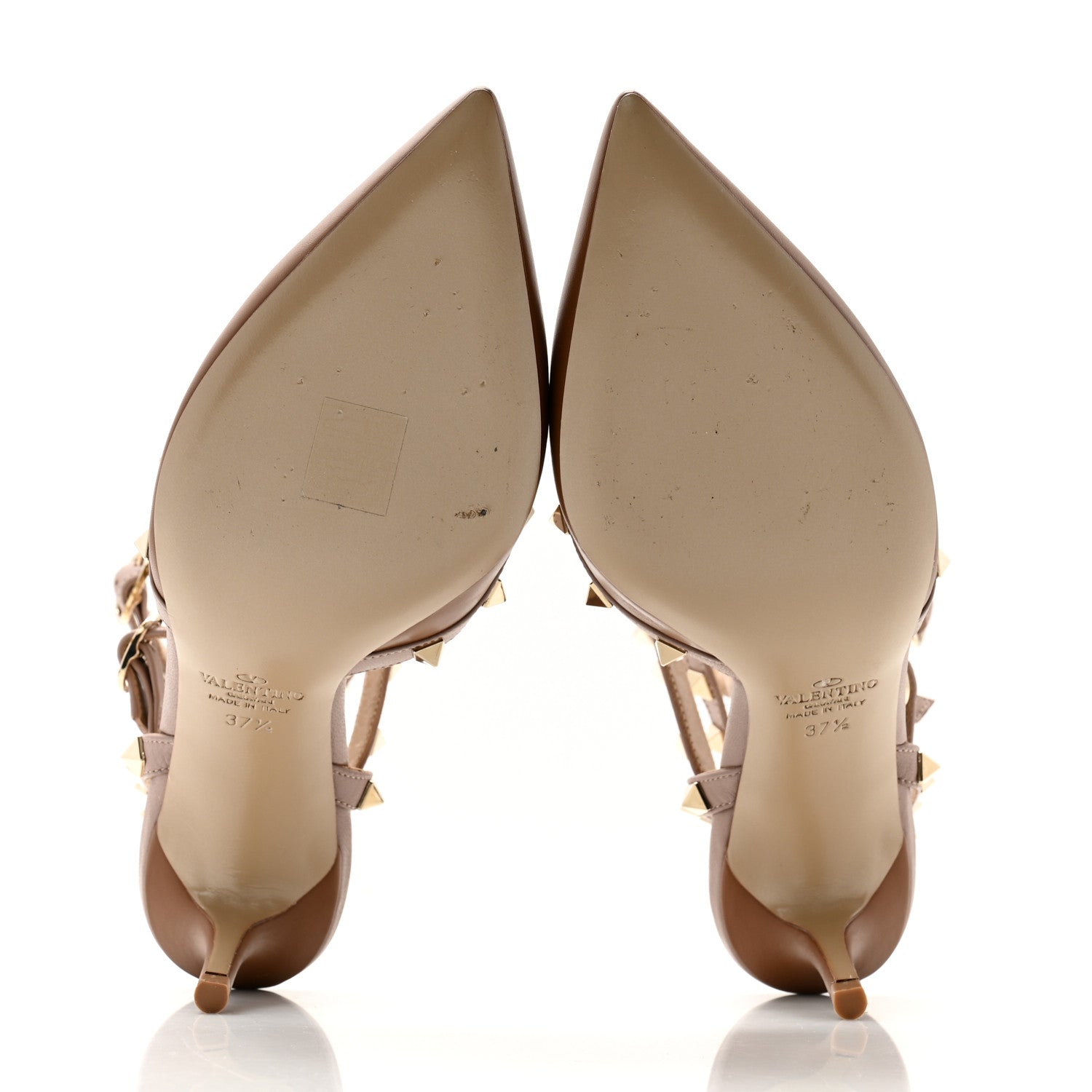 Valentino Garavani Nappa Rockstud Ankle Strap Low Heel Pumps 37.5 Cognac Poudre 5 of 9