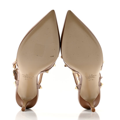 Valentino Garavani Nappa Rockstud Ankle Strap Low Heel Pumps 37.5 Cognac Poudre 5 of 9