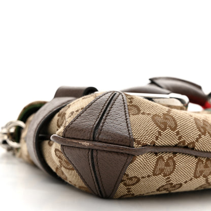 Gucci Monogram Textured Dollar Calfskin Heavy Grosgrain Web Medium Maxi Horsebit Chain Shoulder Bag Beige Ebony New Acero 8 of 10