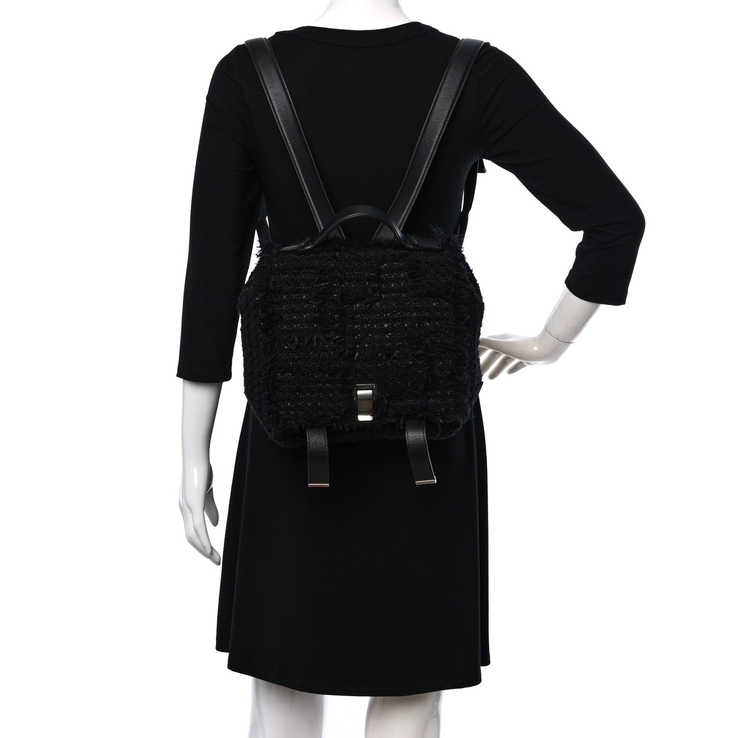 Tweed Calfskin Small PS Courier Backpack Black