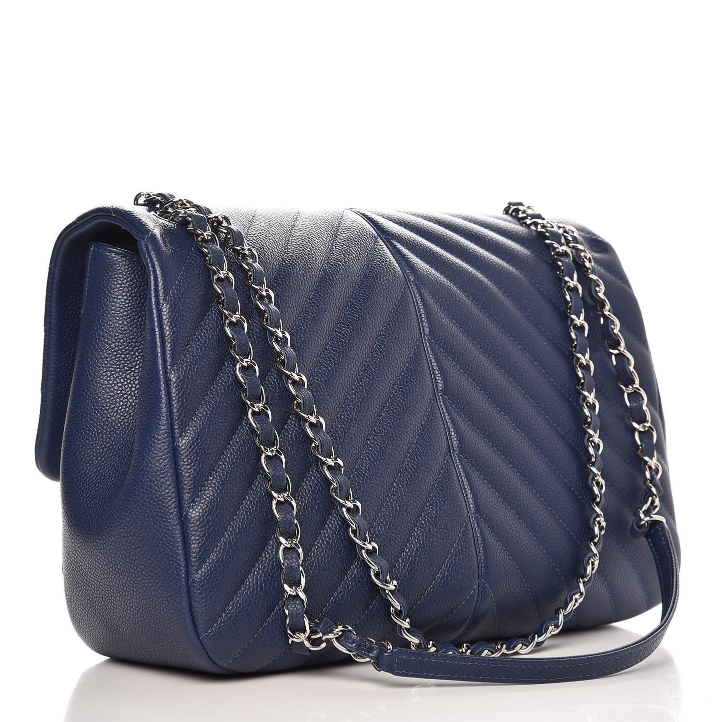 Caviar Chevron Large Puffy CC Flap Navy