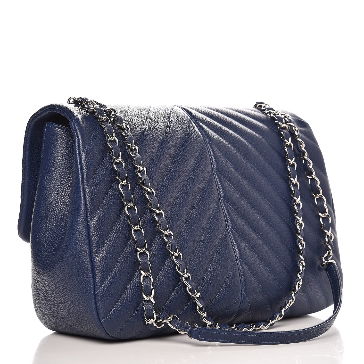Chanel Caviar Chevron Large Puffy CC Flap Navy 3 of 8