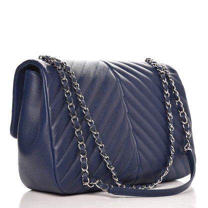 Chanel Caviar Chevron Large Puffy CC Flap Navy 3 of 8