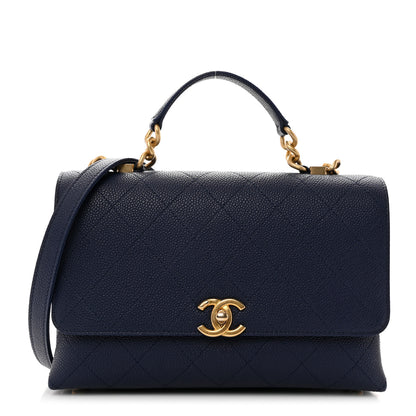 Chanel Grained Calfskin Small Stitched Flap Navy Blue 1 of 10