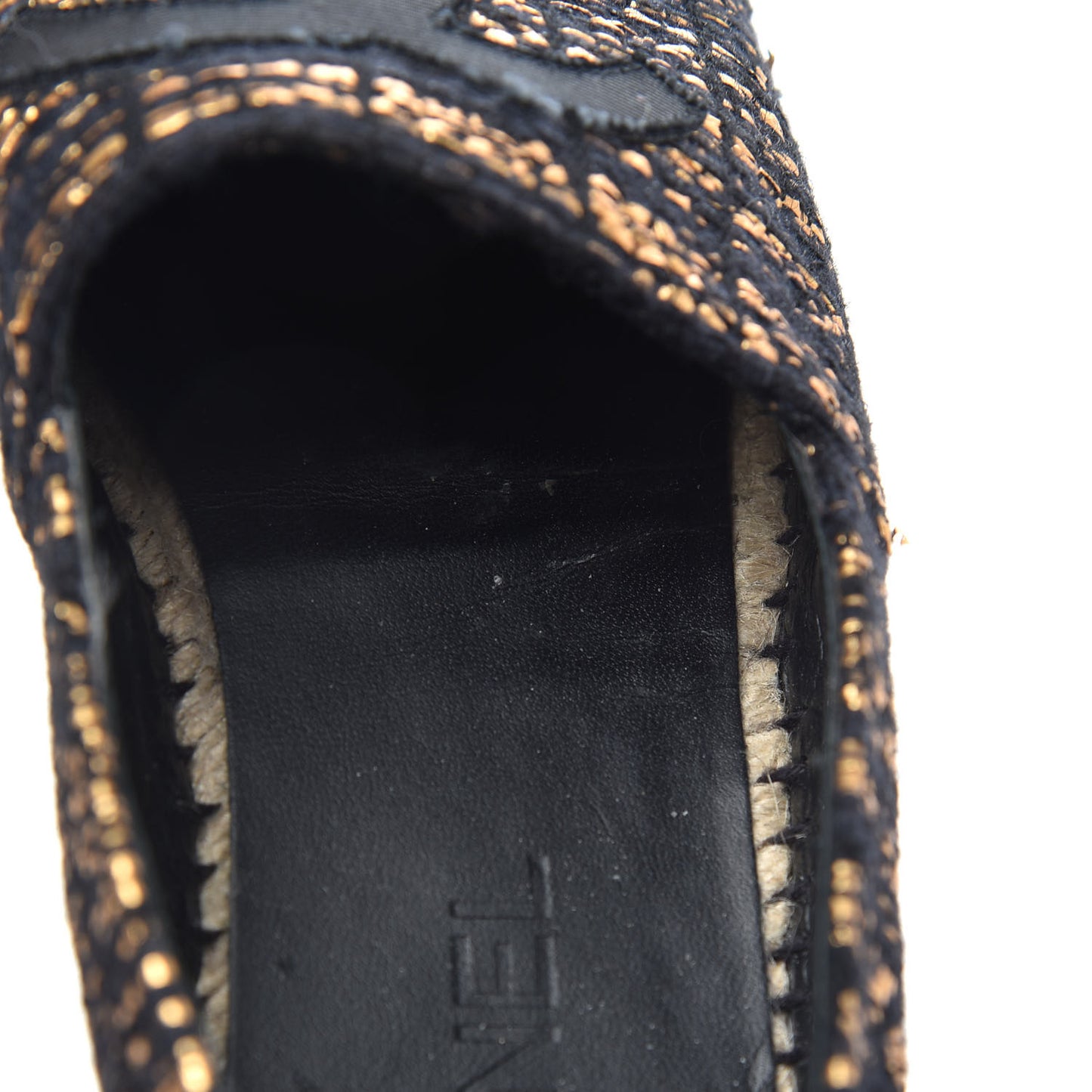 Metallic Tweed Grosgrain CC Espadrilles 40 Black Gold
