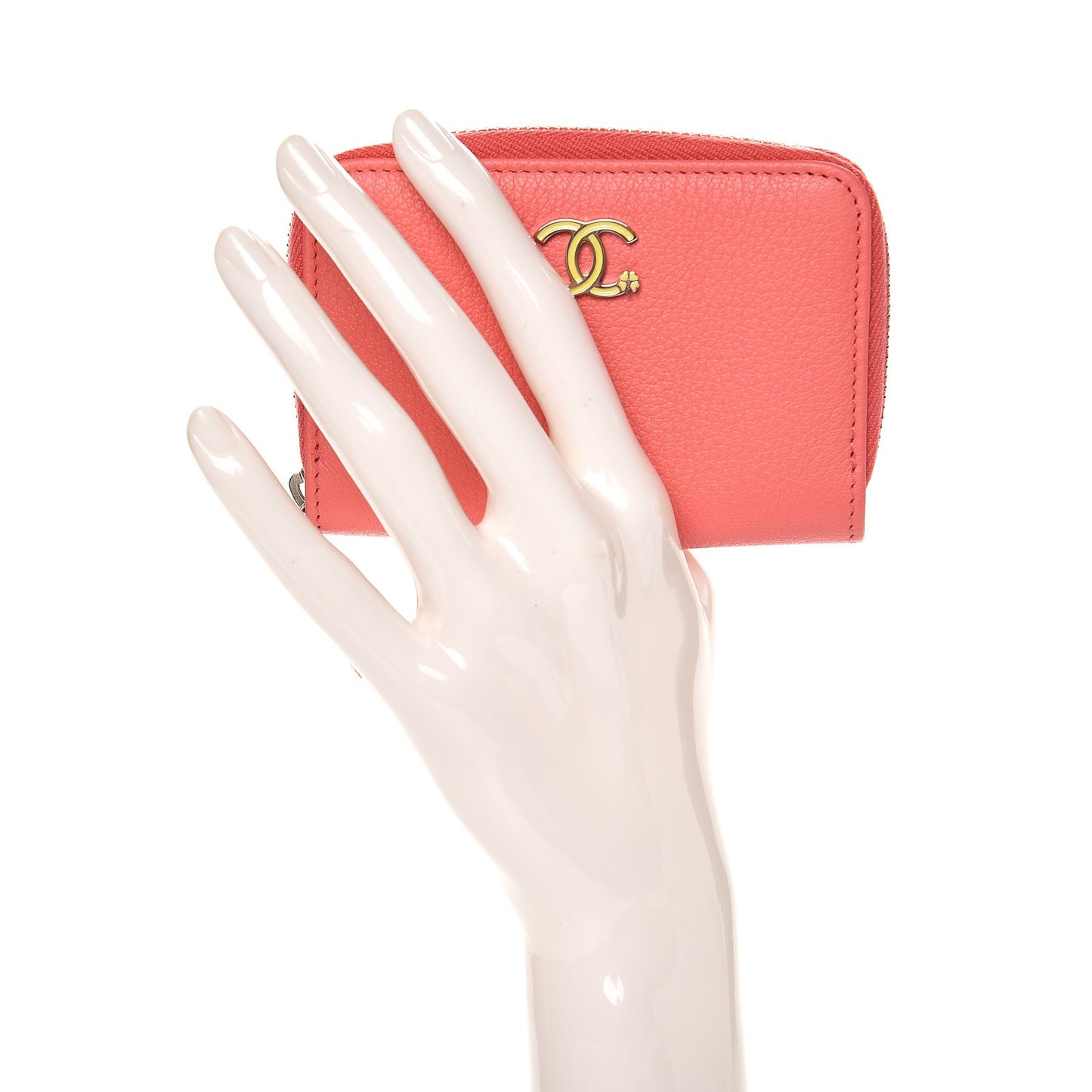 Goatskin Zip Around Coin Purse Wallet Coral