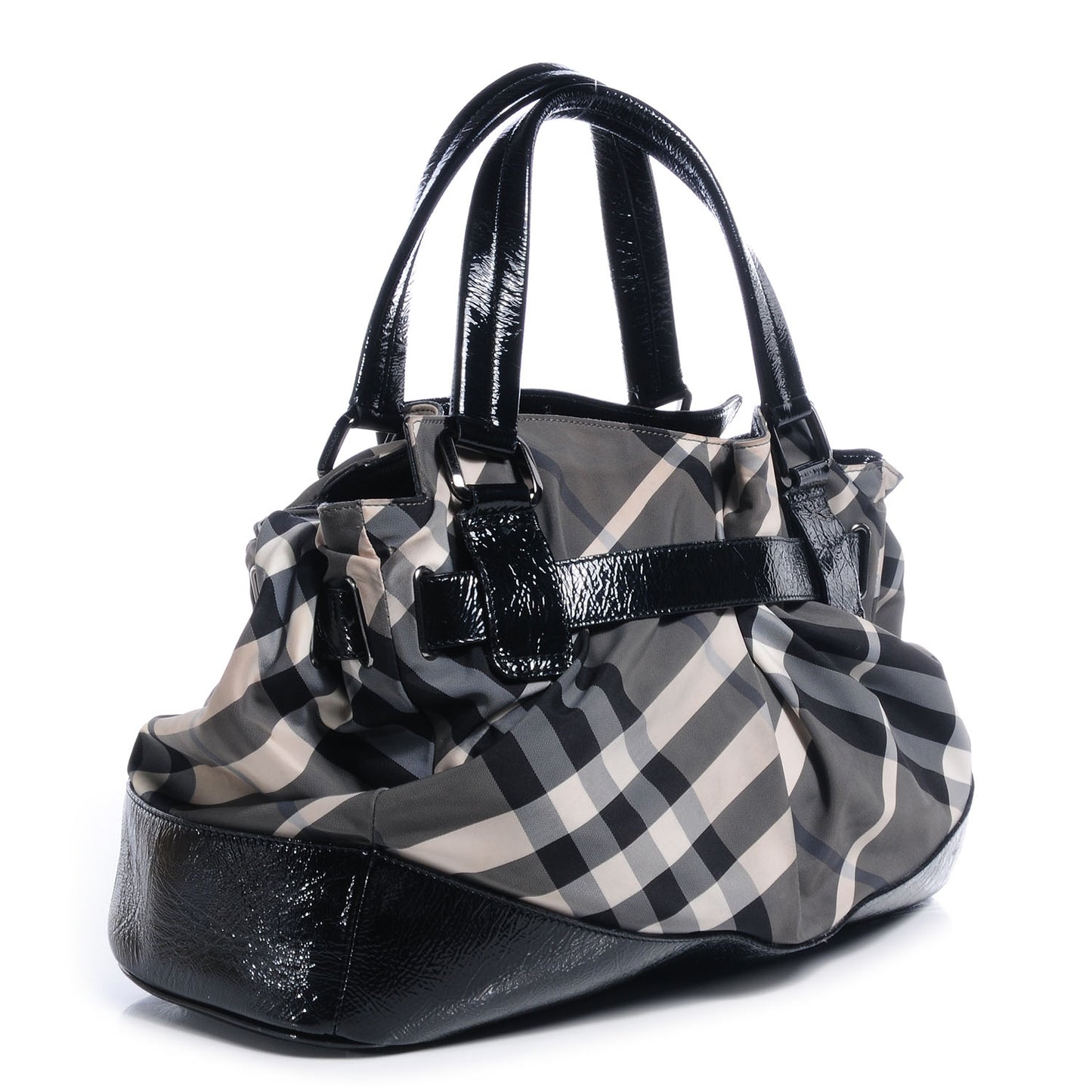 Nylon Patent Beat Check Large Tote Black
