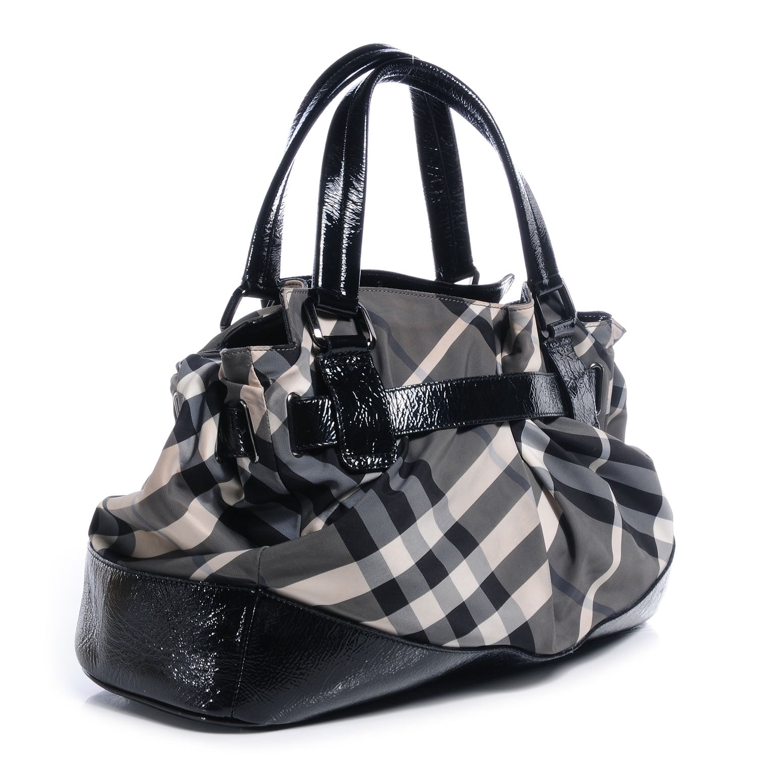 Burberry Nylon Patent Beat Check Large Tote Black 3 of 9