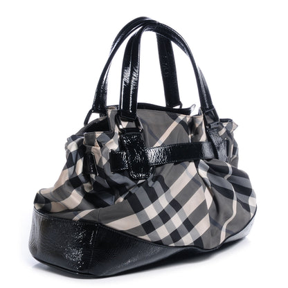 Burberry Nylon Patent Beat Check Large Tote Black 3 of 9