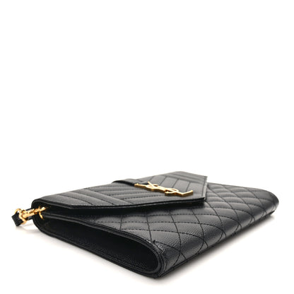 Saint Laurent Grain De Poudre Textured Mixed Matelasse Triquilt Monogram Clutch Black 4 of 11