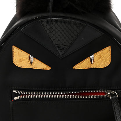 Fendi Nylon Vitello Dolce Goat Fox Fur Crocodile Monster Eyes Mini Backpack Black Sunflower 7 of 9