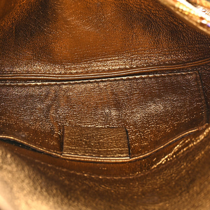 Gucci Monogram Beaded Metallic Calfskin Small Horsebit Chain Clutch Gold 5 of 9