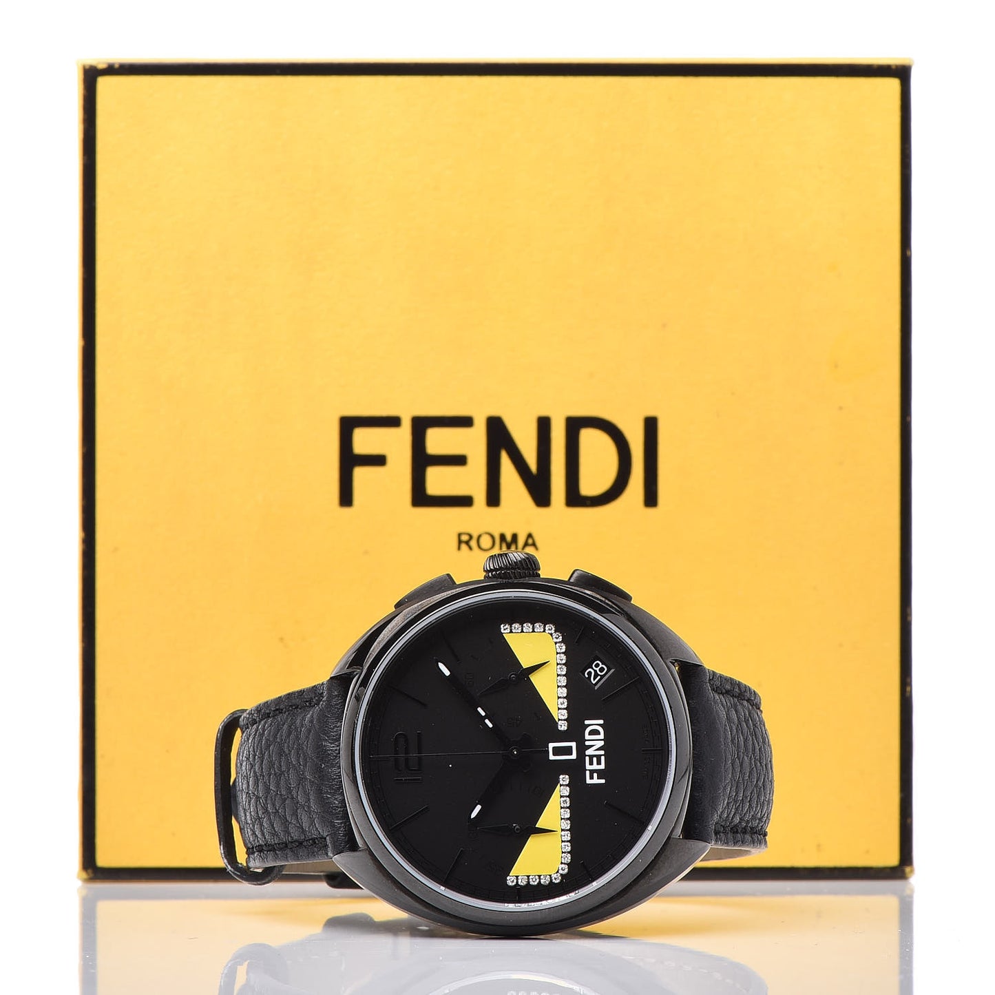 Stainless Steel Calfskin Diamond 40mm Momento Bugs Quartz Watch Black
