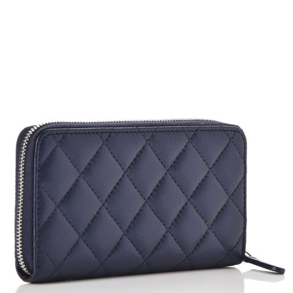 Chanel Metallic Caviar Quilted Medium Zip Around Wallet Blue 3 of 9
