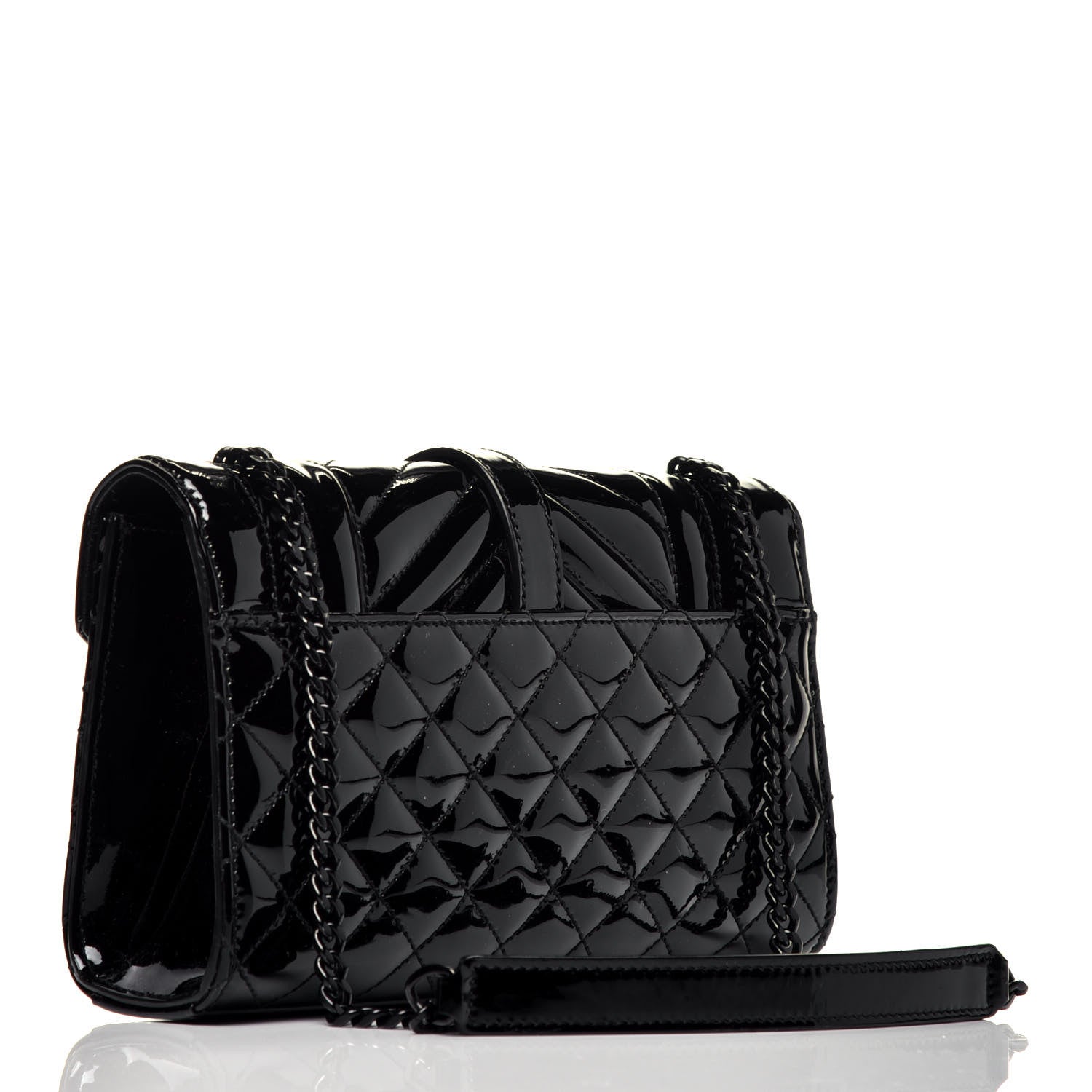Saint Laurent Patent Mixed Matelasse Triquilt Small Monogram Satchel Black 3 of 8