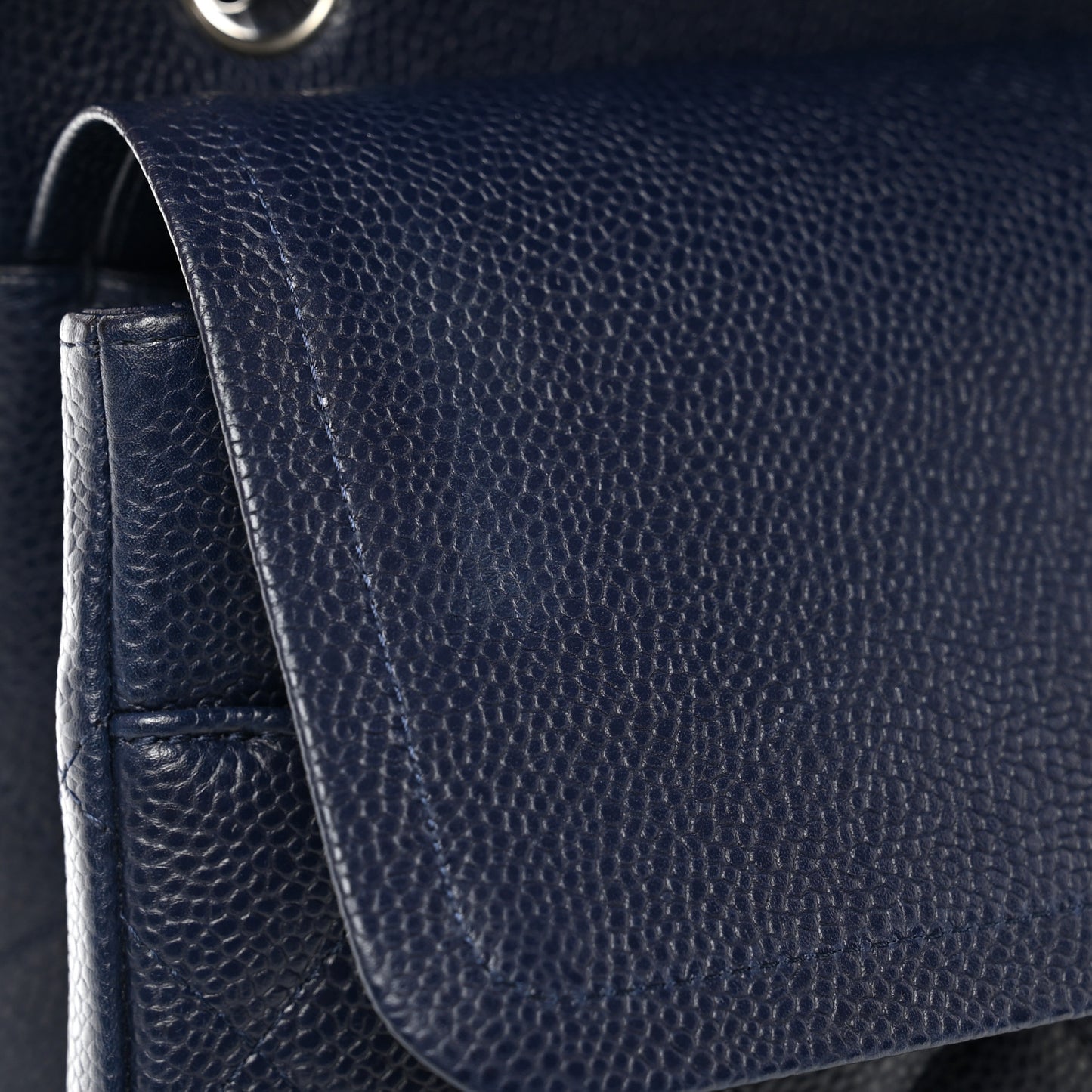 Caviar Quilted Jumbo Double Flap Navy Blue
