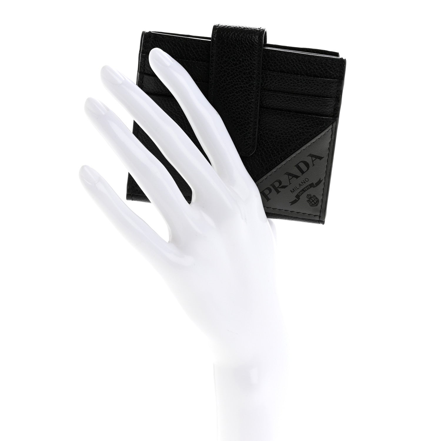 Prada Vitello Micro Grain Bi-Fold Tab Wallet Black Mercurio 2 of 11