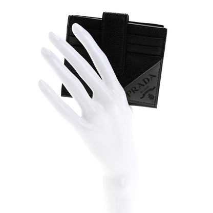 Prada Vitello Micro Grain Bi-Fold Tab Wallet Black Mercurio 2 of 11