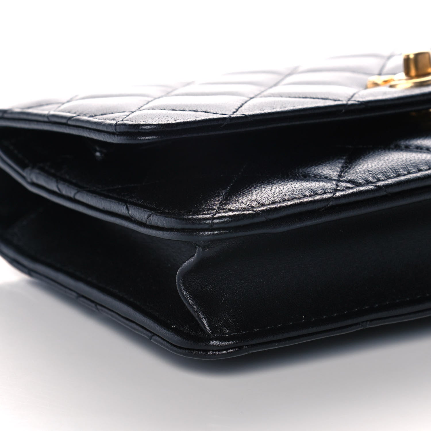 Chanel Lambskin Quilted CC Pearl Crush Wallet on Chain WOC Black 12 of 14