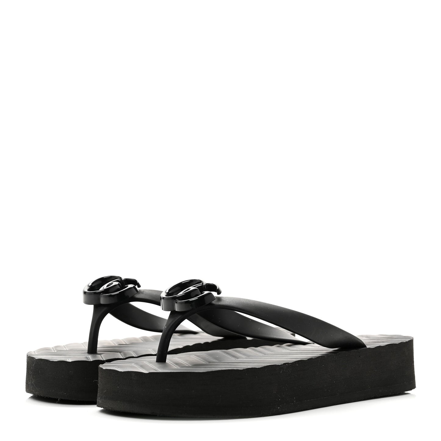 Rubber Chevron Womens GG Thong Sandals 35 Black