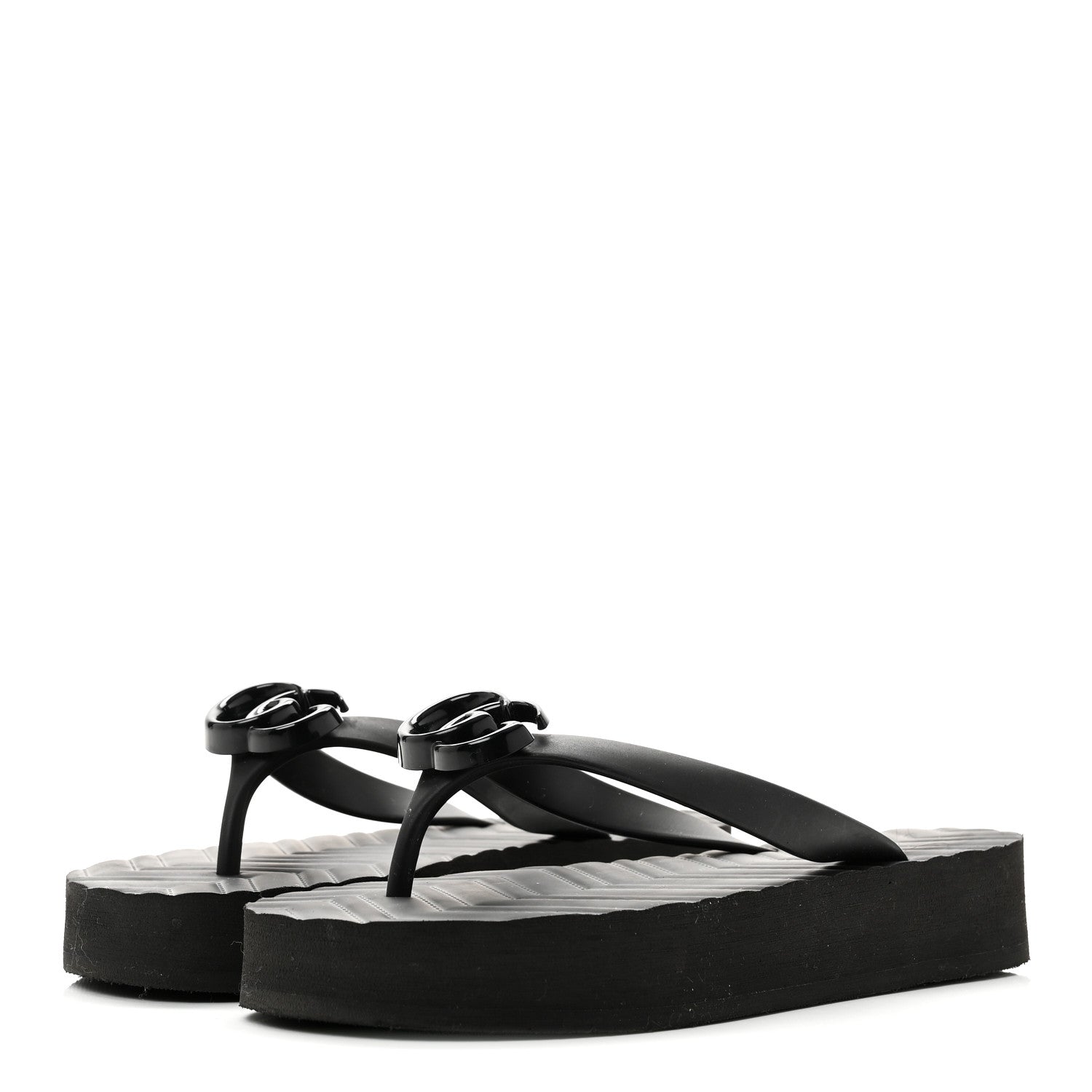 Gucci Rubber Chevron Womens GG Thong Sandals 35 Black 4 of 9