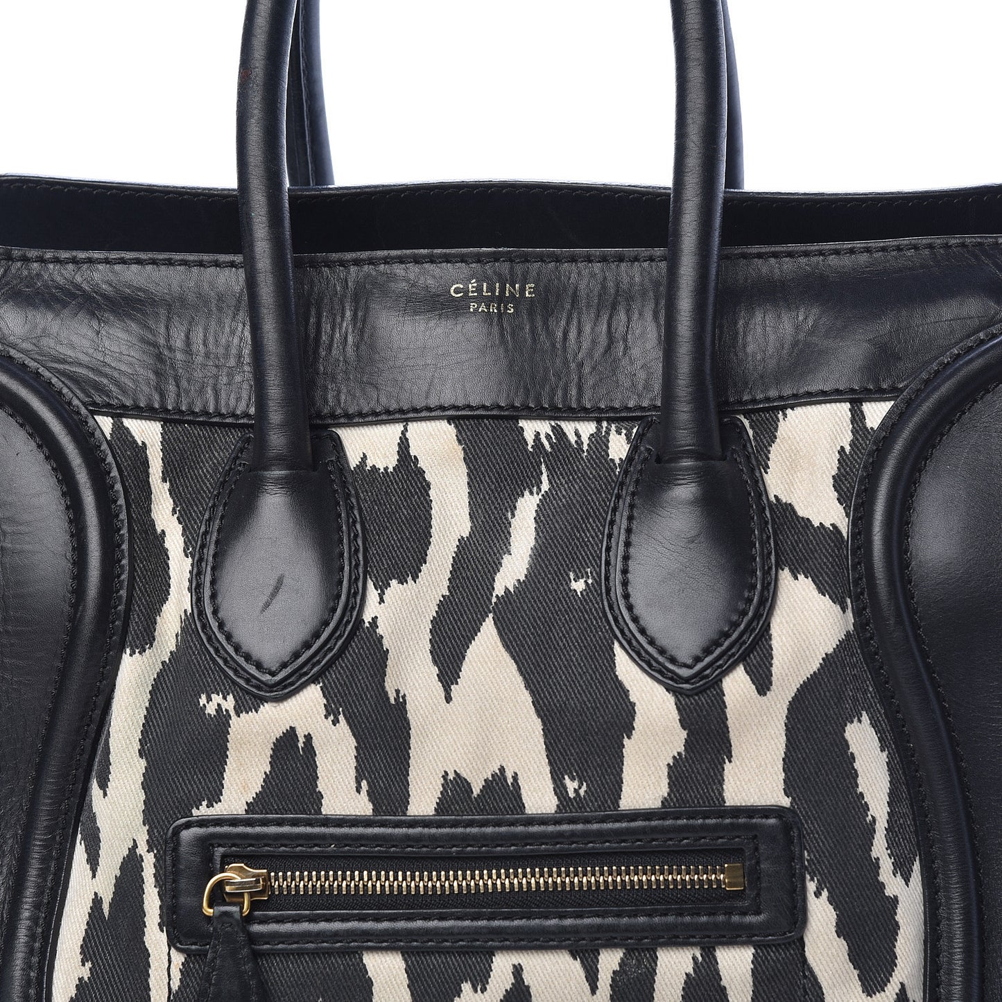 Canvas Smooth Calfskin Leopard Print Mini Luggage Black