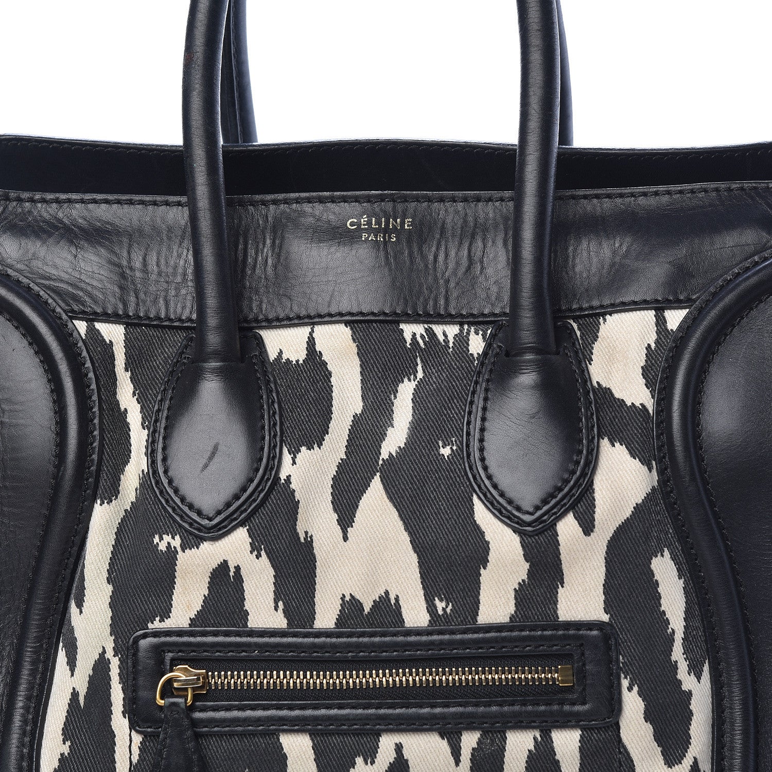 Celine Canvas Smooth Calfskin Leopard Print Mini Luggage Black 9 of 25