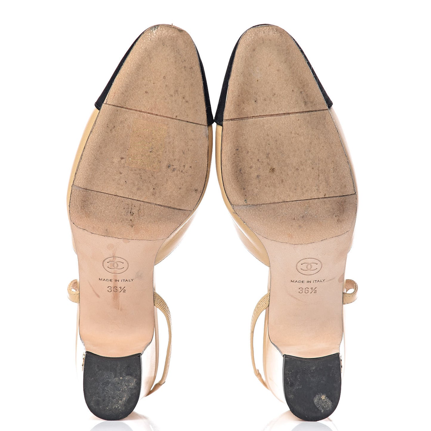 Lambskin Grosgrain Cap Toe CC Slingback Sandals 36.5 Beige Black