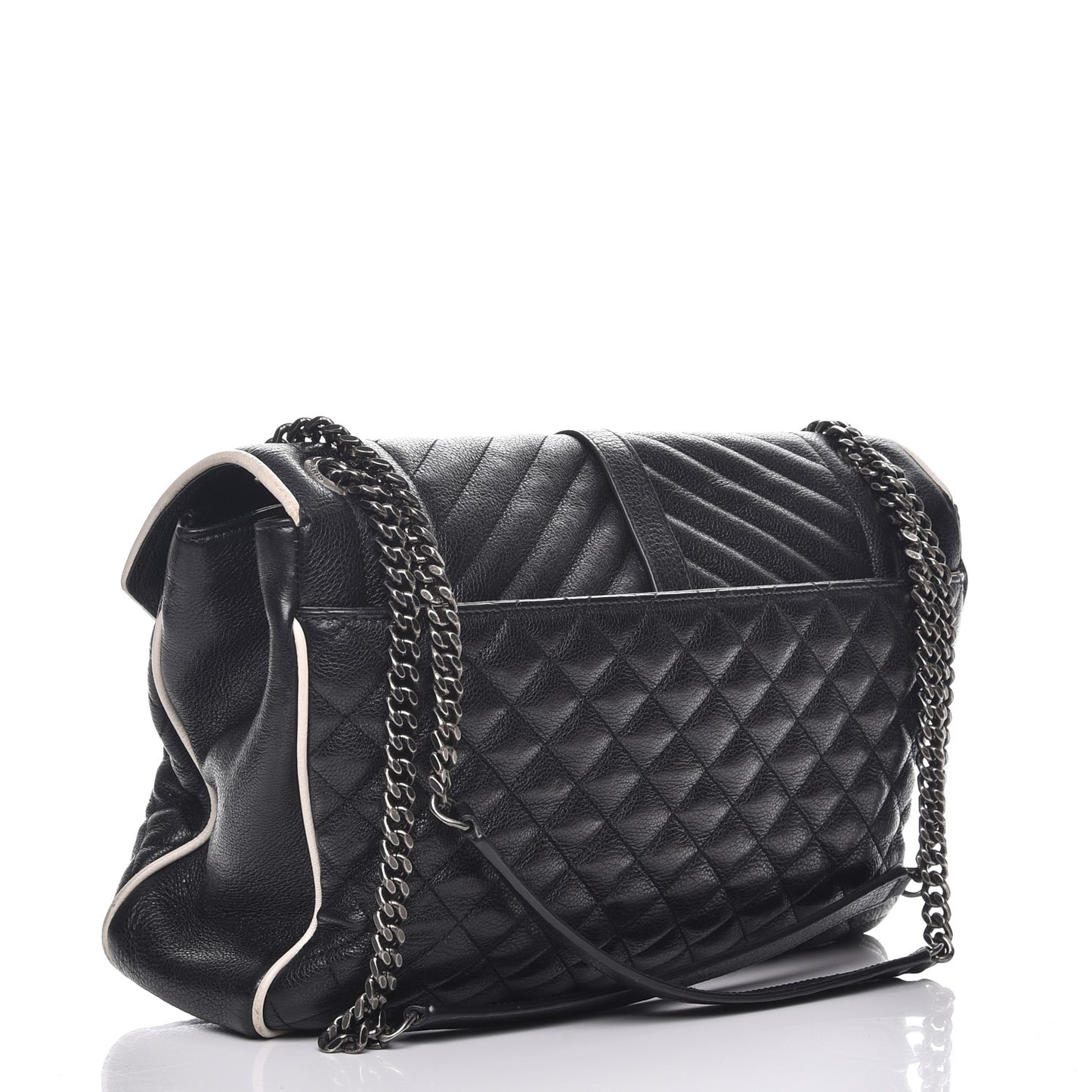 Calfskin Mixed Matelasse Triquilt Large Monogram Envelope Satchel Black White