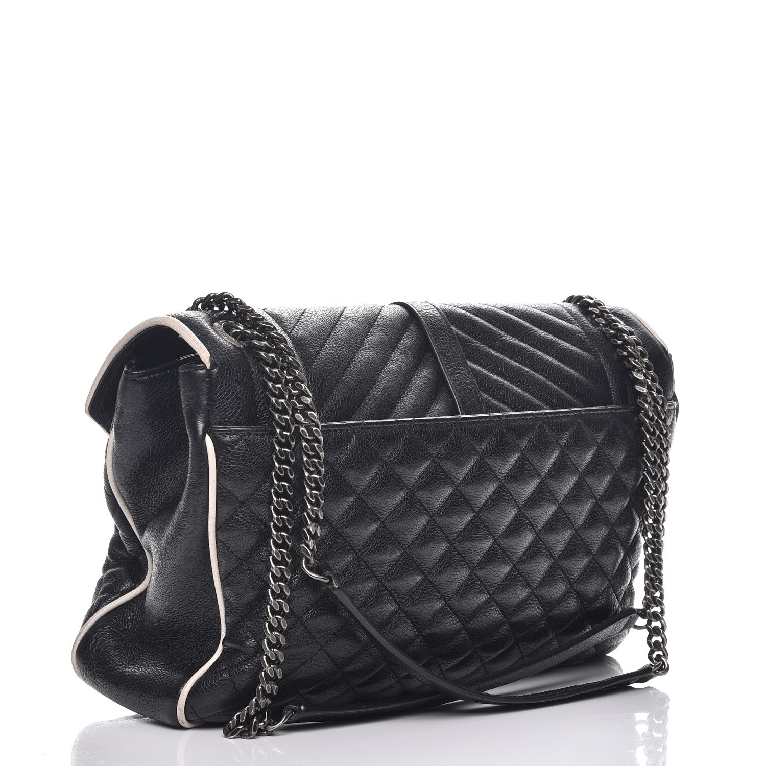 Saint Laurent Calfskin Mixed Matelasse Triquilt Large Monogram Envelope Satchel Black White 3 of 13