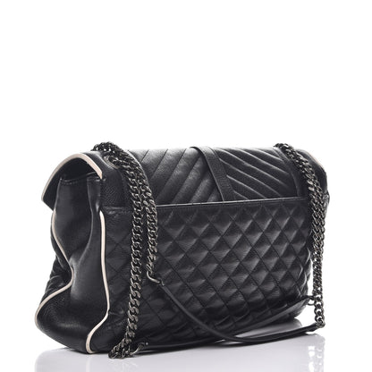 Saint Laurent Calfskin Mixed Matelasse Triquilt Large Monogram Envelope Satchel Black White 3 of 13