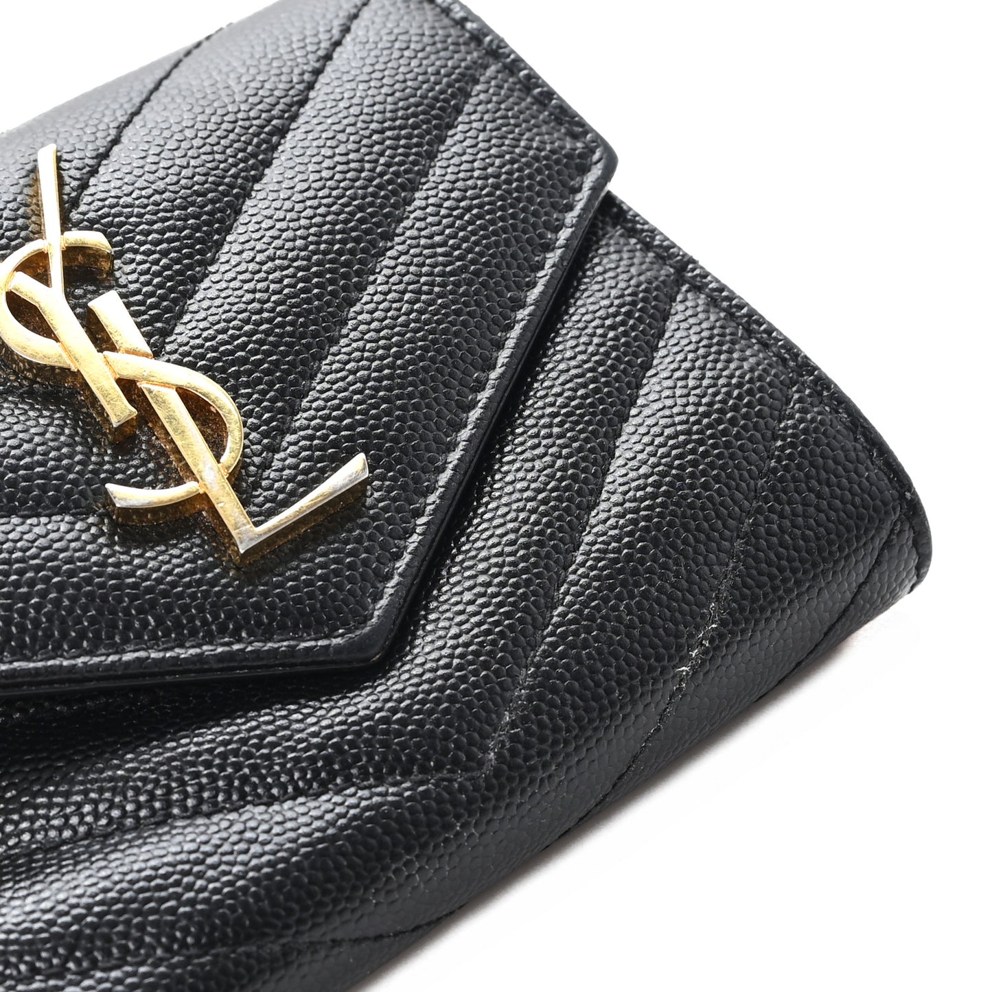 Grain De Poudre Matelasse Chevron Monogram Compact Tri Fold Wallet Black