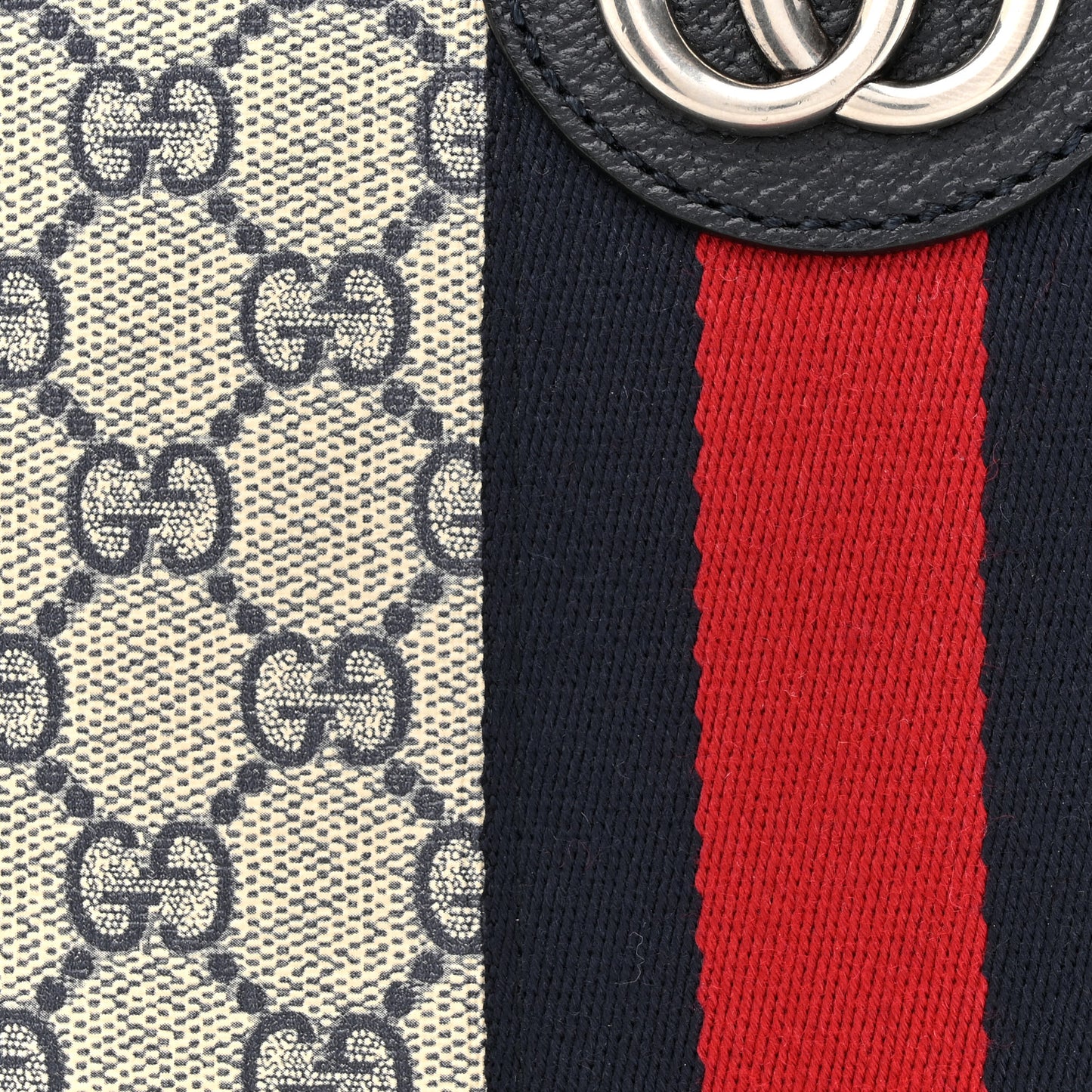 GG Supreme Monogram Textured Dollar Calfskin Web Small Ophidia Messenger Bag Beige Blue