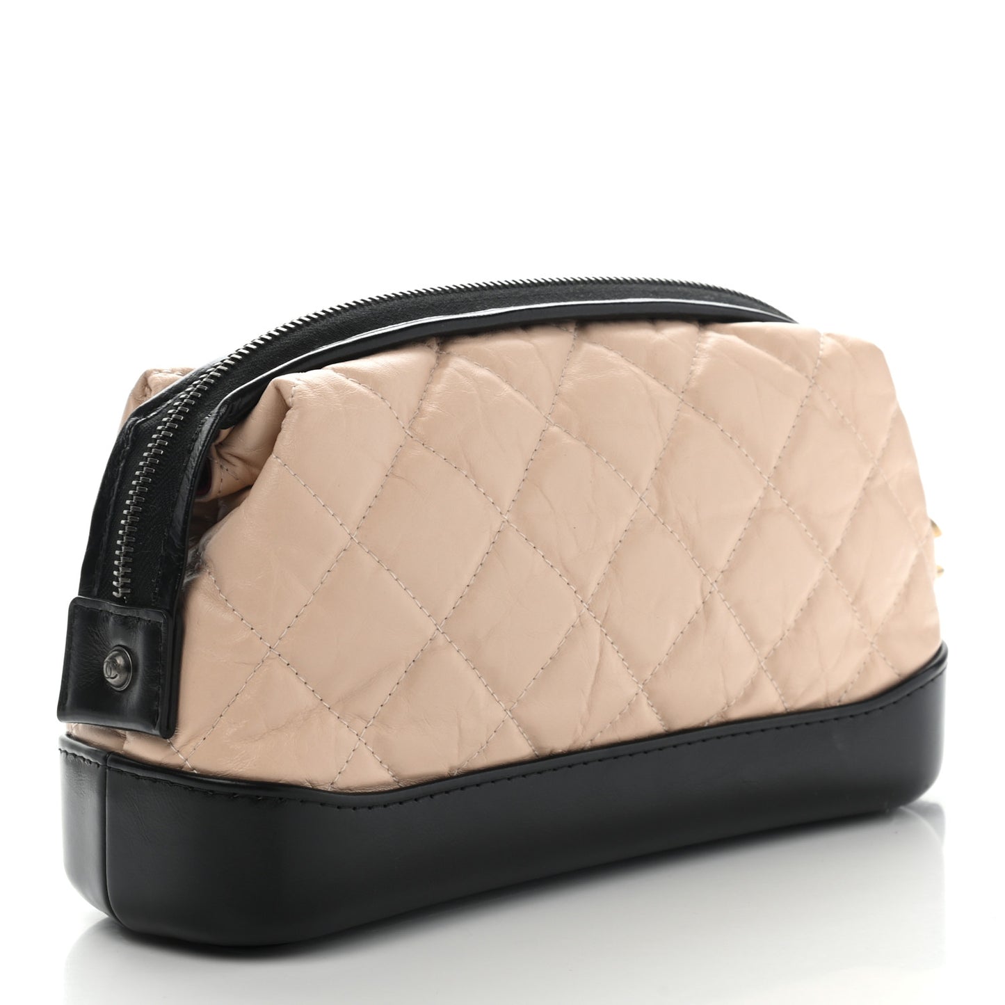 Aged Calfskin Quilted Gabrielle Cosmetic Case Beige Black