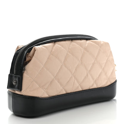 Chanel Aged Calfskin Quilted Gabrielle Cosmetic Case Beige Black 3 of 8