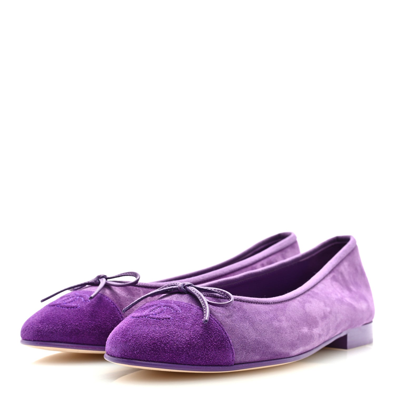 Chanel Suede Cap Toe CC Ballerina Flats 38.5 Purple Dark Purple 4 of 9