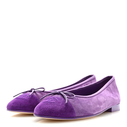 Chanel Suede Cap Toe CC Ballerina Flats 38.5 Purple Dark Purple 4 of 9
