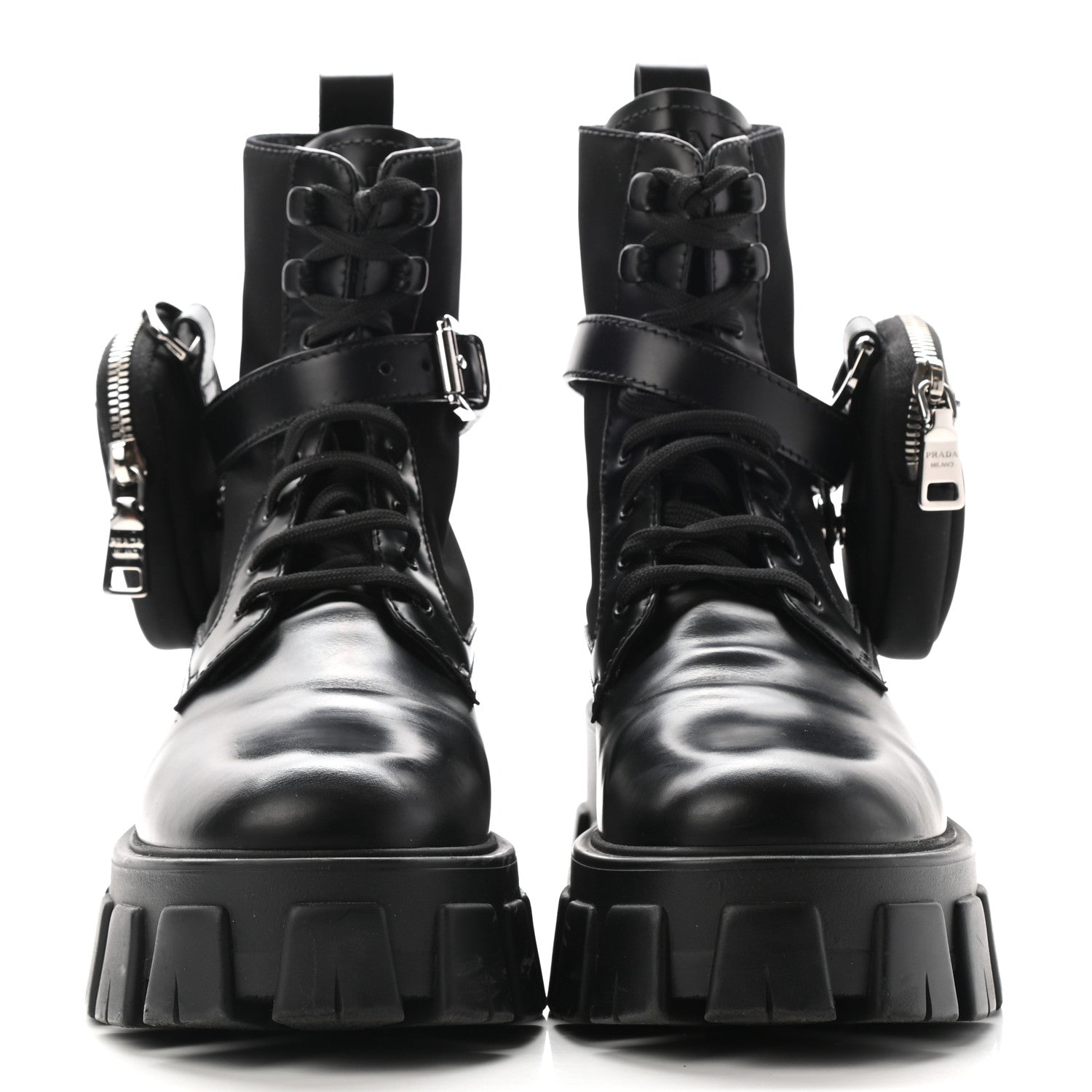 Prada Spazzolato Rois Nylon Metal Triangle Logo Monolith Pouch Pocket 55mm Boots 39 Black 2 of 12