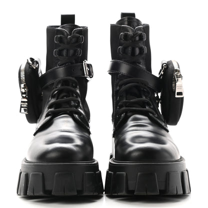 Prada Spazzolato Rois Nylon Metal Triangle Logo Monolith Pouch Pocket 55mm Boots 39 Black 2 of 12