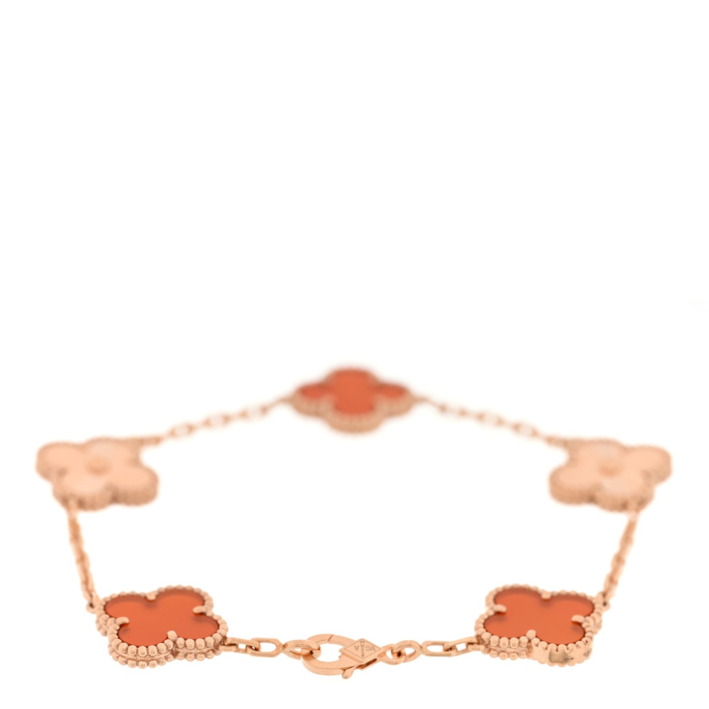 18K Rose Gold Carnelian 5 Motifs Guilloche Vintage Alhambra Bracelet