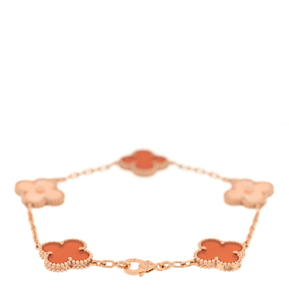Van Cleef & Arpels 18K Rose Gold Carnelian 5 Motifs Guilloche Vintage Alhambra Bracelet 2 of 4