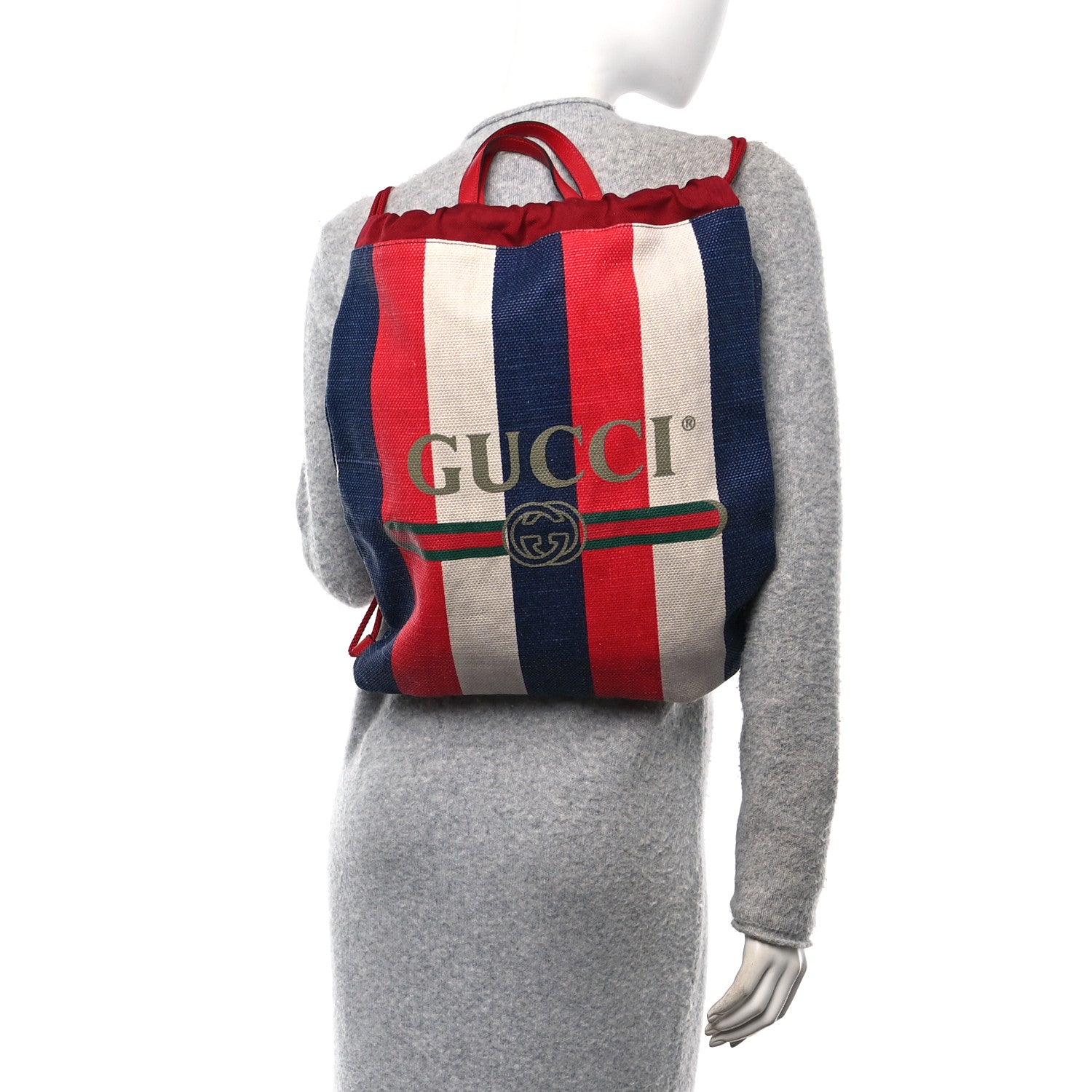 Gucci Canvas Logo Sylvie Stripe Drawstring Backpack Red 2 of 10